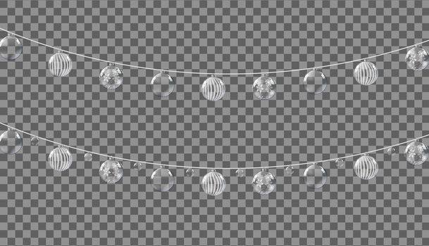Christmas decorations, garlands  with balls isolated on transparent background. Vector Illustration EPS10