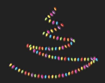 Multicolored Garland Lamp Bulbs Festive on Black Background Vector Illustration EPS10