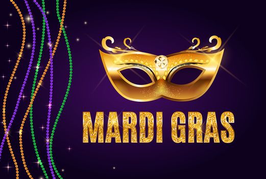 Greeting card template with beads for Mardi Gras for decoration and covering. Vector Illustration EPS10