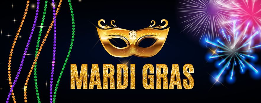 Greeting card template with beads for Mardi Gras for decoration and covering. Vector Illustration EPS10