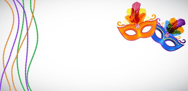 Greeting card template with beads for Mardi Gras for decoration and covering. Vector Illustration EPS10