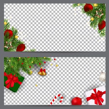New Year and  Christmas Business cards, invitations, flyers on a transparent background. Vector illustration EPS10