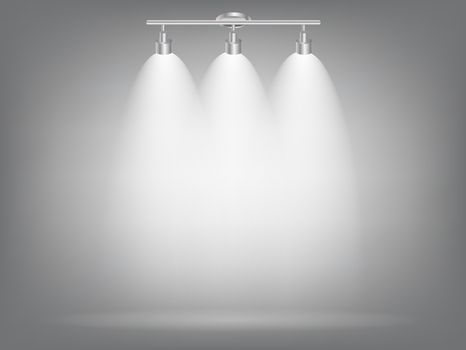 Realistic Bright Projectors Lighting Lamp with Spotlights Lighting Effects with Transparency Background. Vector Illustration EPS10