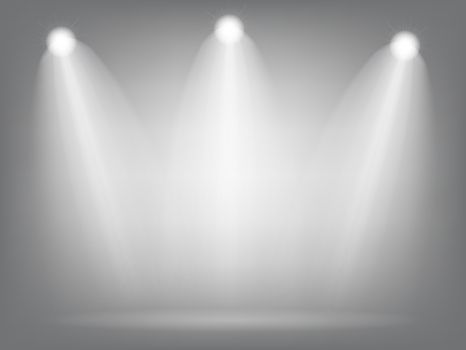 Realistic Bright Projectors Lighting Lamp with Spotlights Lighting Effects with Transparency Background. Vector Illustration EPS10