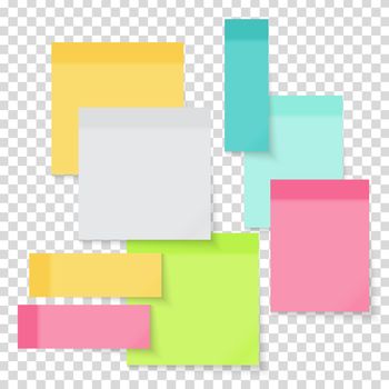 Colored empty paper note stickers set for office text or business messages on Transparent Background. Vector Illustration EPS10