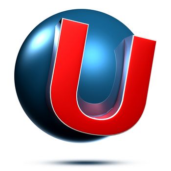 U logo isolated on white background illustration 3D rendering with clipping path.