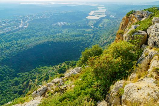 View of Western Galilee landscape, with the Mediterranean Sea, in Adamit Park, Northern Israel