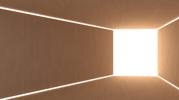 3d render abstract lighting in rectangle shape, The light that shines in from the back square in wood background