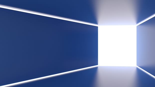 3d render abstract lighting in rectangle shape, The light that shines in from the back square in blue solid background