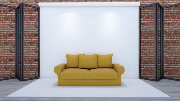 3d render of living room and mockup in studio