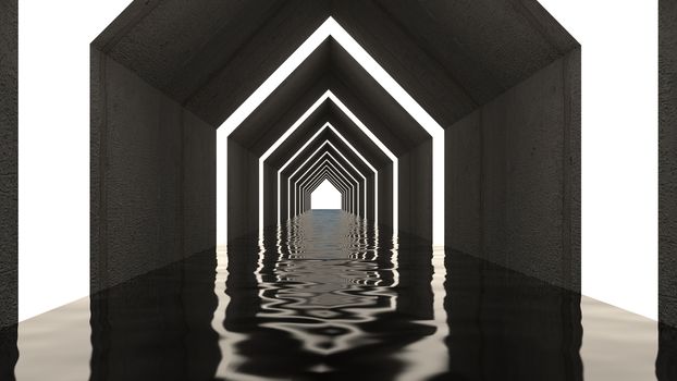 3d render of abstract triangle shape in tunnel background