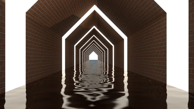 3d render of abstract triangle shape in tunnel background