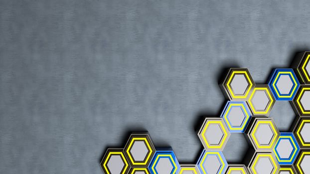 3d render of abstract lighting in background, Hexagon shape on a white and grey background