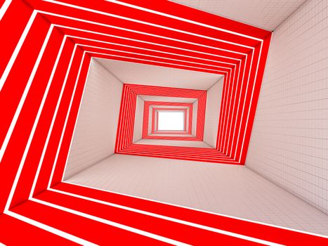 3d render of abstract in tunnel ,Line of sight twist in rectangle shape and neon lighting