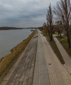 Cloudy cityscape with boulevards near the Vistula River