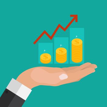 Financial growth concept. Finance performance of return on investment ROI  with arrow.  Vector Illustration EPS10