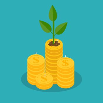 Growing money tree with Gold coins on branches icon. Symbol of wealth and Business success. Vector illustration. EPS10