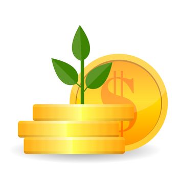 Growing money tree with Gold coins on branches icon. Symbol of wealth and Business success. Vector illustration. EPS10