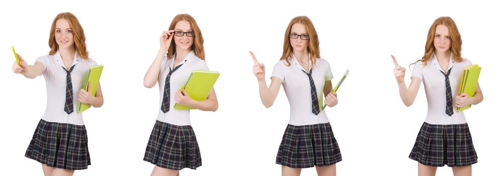 Schoolgirl isolated on the white