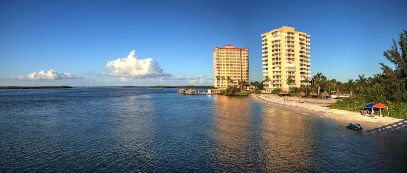 Big Carlos Pass bridge stretches across the water of Estero Bay in Bonita Springs, Florida