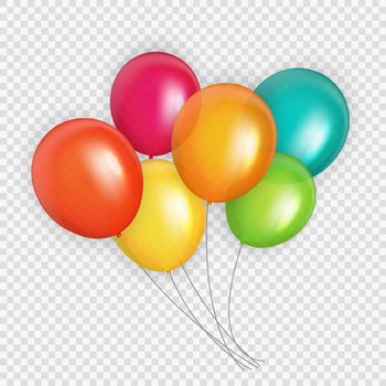 Group of Colour Glossy Helium Balloons Background. Set of  Balloons for Birthday, Anniversary, Celebration  Party Decorations. Vector Illustration EPS10