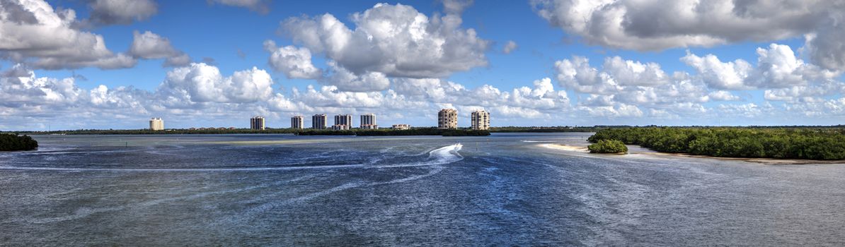 Panoramic of Estero Bay with its mangrove islands in Bonita Springs, Florida