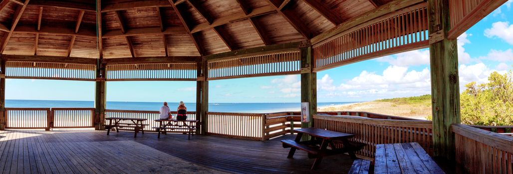 Gazebo overlooking Lovers Key State Park on a sunny day in Fort Myers, Florida.