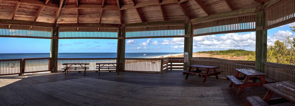 Gazebo overlooking Lovers Key State Park on a sunny day in Fort Myers, Florida.