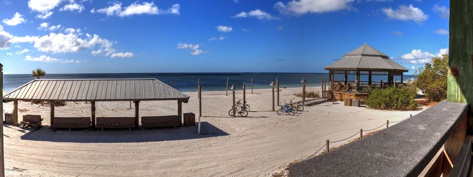 Gazebo overlooking Lovers Key State Park on a sunny day in Fort Myers, Florida.