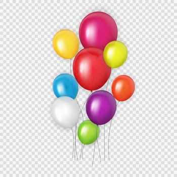 Group of Colour Glossy Helium Balloons Background. Set of  Balloons for Birthday, Anniversary, Celebration  Party Decorations. Vector Illustration EPS10