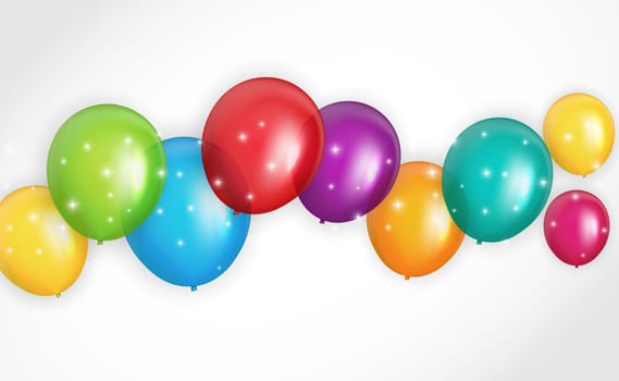 Group of Colour Glossy Helium Balloons Background. Set of  Balloons for Birthday, Anniversary, Celebration  Party Decorations. Vector Illustration EPS10