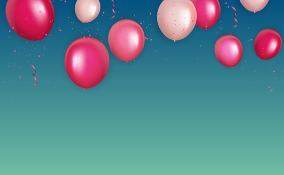Group of Colour Glossy Helium Balloons Background. Set of Balloons for Birthday, Anniversary, Celebration Party Decorations. Vector Illustration EPS10
