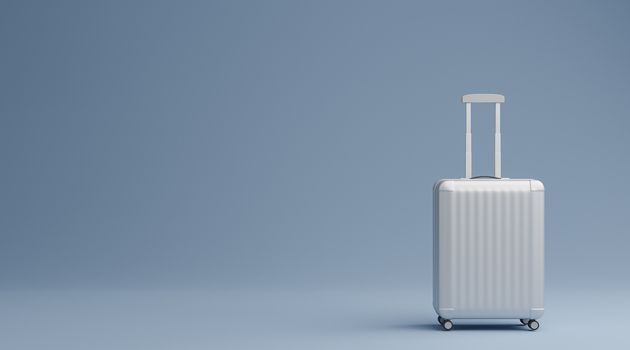 White luggage over blue background travel concept. 3d rendering