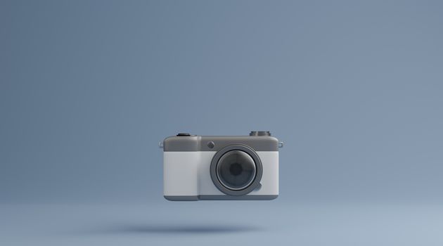 Vintage camera over blue background photography concept. 3d rendering