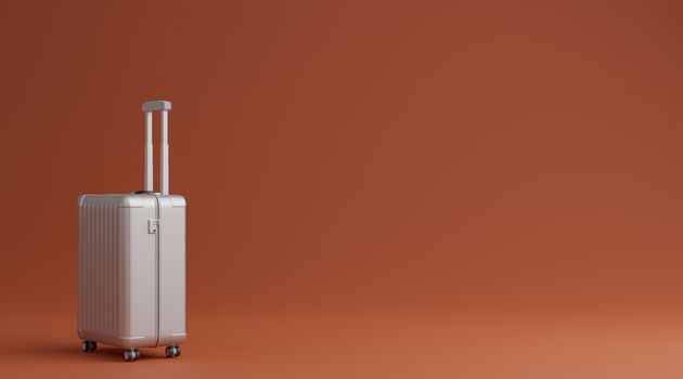 White luggage over brown background travel concept. 3d rendering