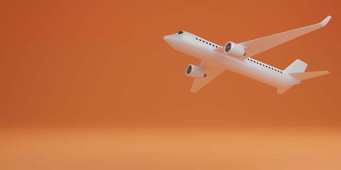 White airplane on orange background, technology concept. 3d rendering