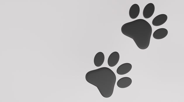 Black paw print on white background. Dog or cat paw print. Animal track. pet concept. 3D renderring.