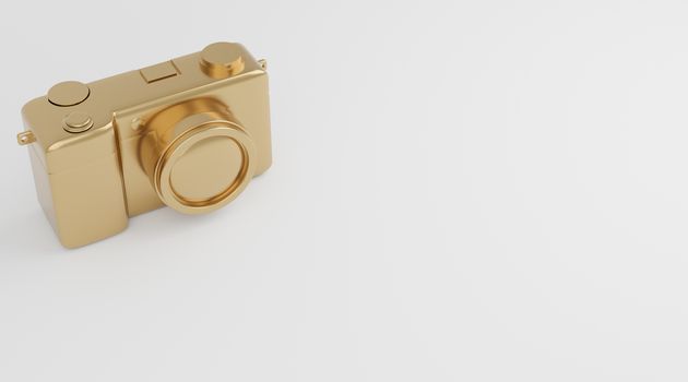 Gold camera on white background, technology concept. 3d rendering