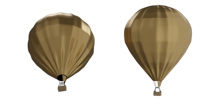 Gold hot air balloon on white background. 3d render