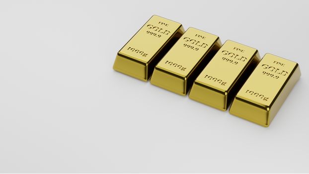 Shiny gold bars stacked on white background. Concept of banking and wealth.