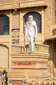 Jaisalmer, India - December 6, 2019: Mahatma Gandhi statue on Gandhi Square