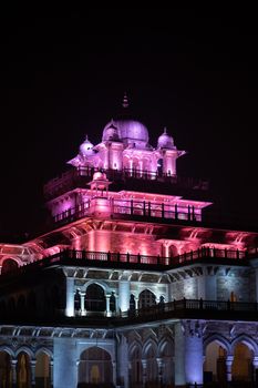 Jaipur, India - December 12, 2019: The illuminated Albert Hall at night.