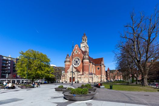 Malmo, Sweden - April 20, 2019: Exterior view of St. John's Church at Triangeln Station