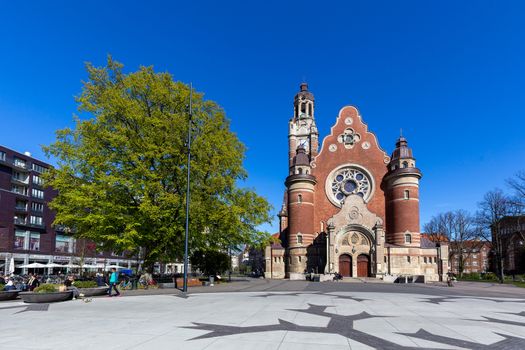 Malmo, Sweden - April 20, 2019: Exterior view of St. John's Church at Triangeln Station