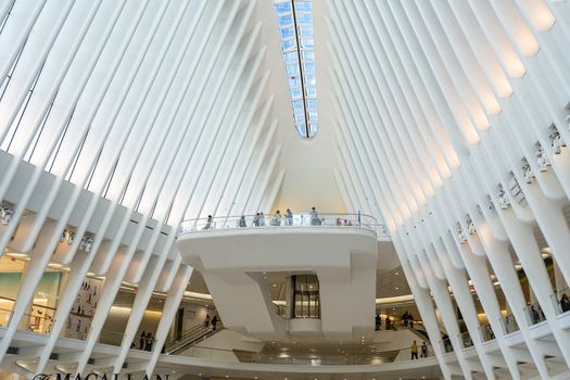New York, United States of America - September 19, 2019: Interior view of the World Trade Center train station, also called Oculus