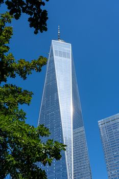 New York, United States of America - September 19, 2019: View of the One World Trade Center in Lower Manhattan.