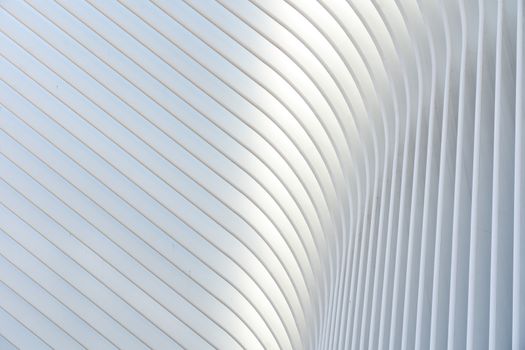 New York, United States of America - September 19, 2019: Exterior view of the roof structure of the World Trade Center train station, also called Oculus