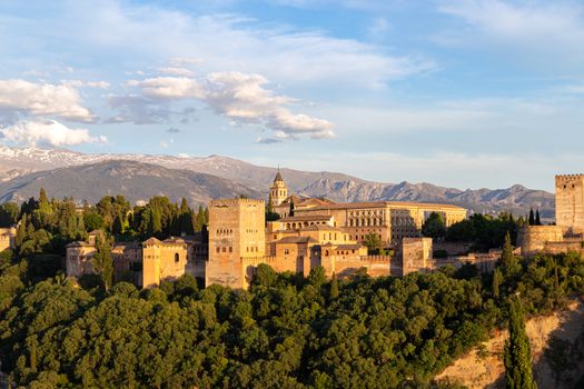 Granada, Spain - May 26, 2019: Exterior view of the famous Alhambra Palace