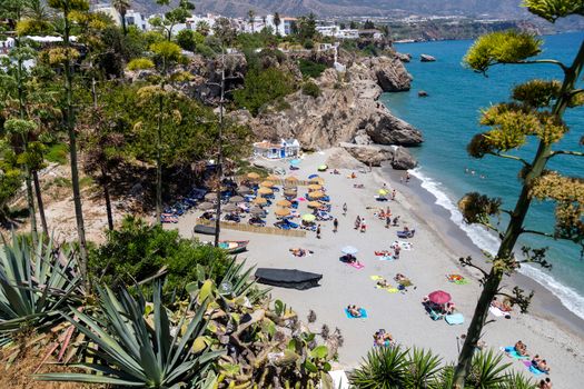 Nerja, Spain - May 28, 2019: View of Mediterranean Sea and Calahonda Beach from viewpoint of Europe's Balcony.