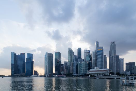 Singapore, Singapore - January 30, 2015: Skyline of the central business district skyline. The CBD contains the core financial and commercial districts of Singapore.